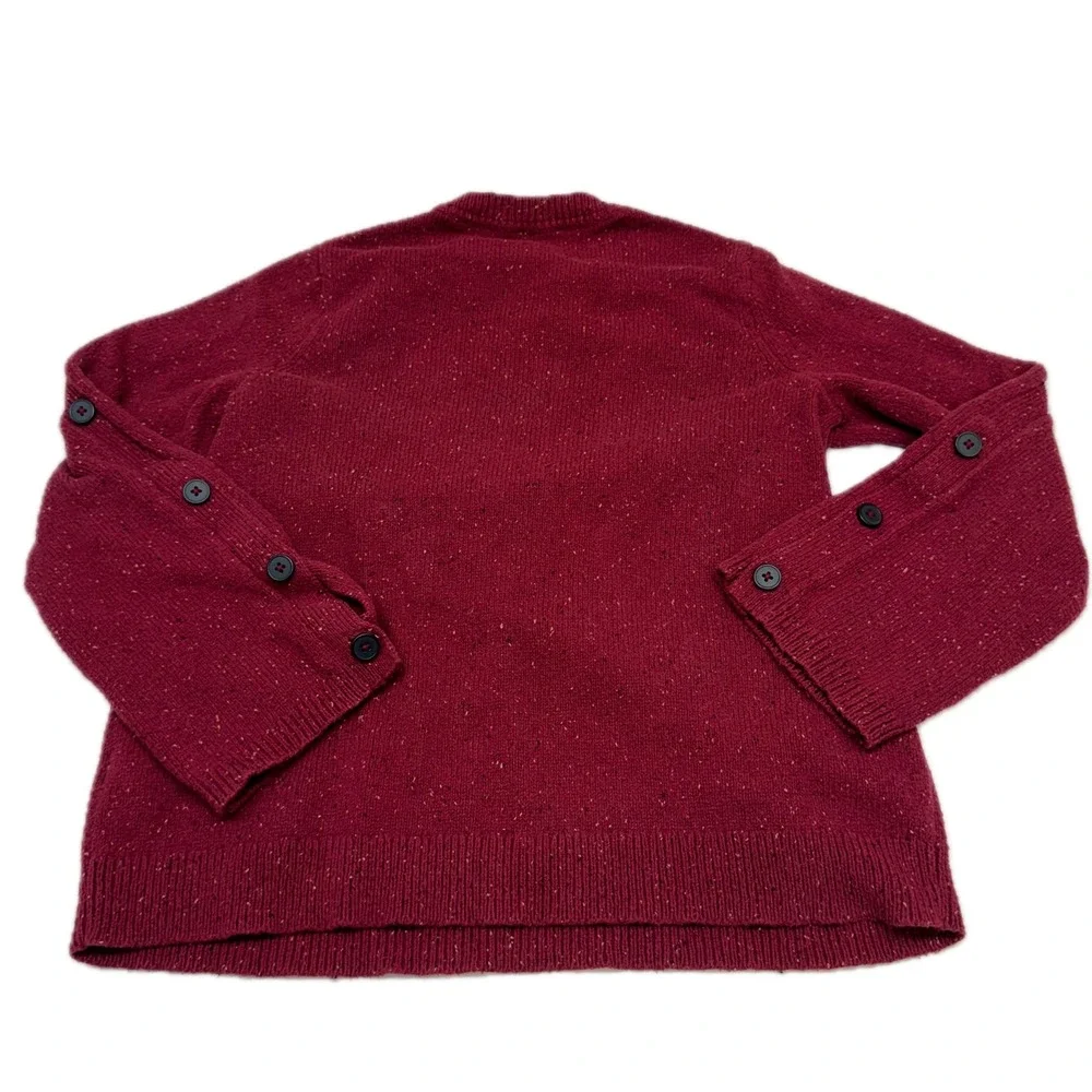 J Jill Sweater Womens Medium Red Speckled Knit Button Shoulder Academia Classic